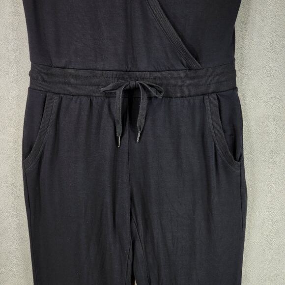 Z Supply The Wrap Front Jumpsuit S Women Black Jogger Jersey Knit Stretch Vneck - Picture 9 of 14